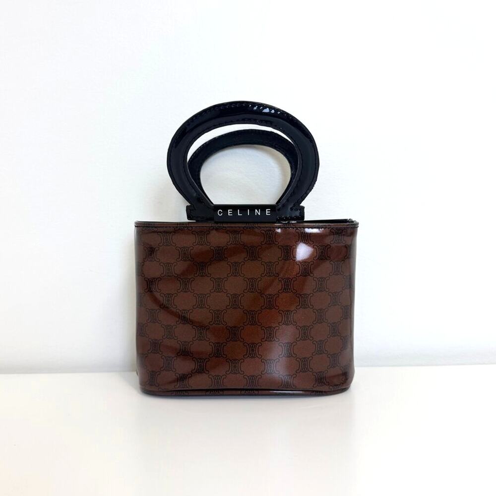 CELINE Macadam Brown PVC Vinyl Top Handle Mini Bag C Logo Bucket Handbag